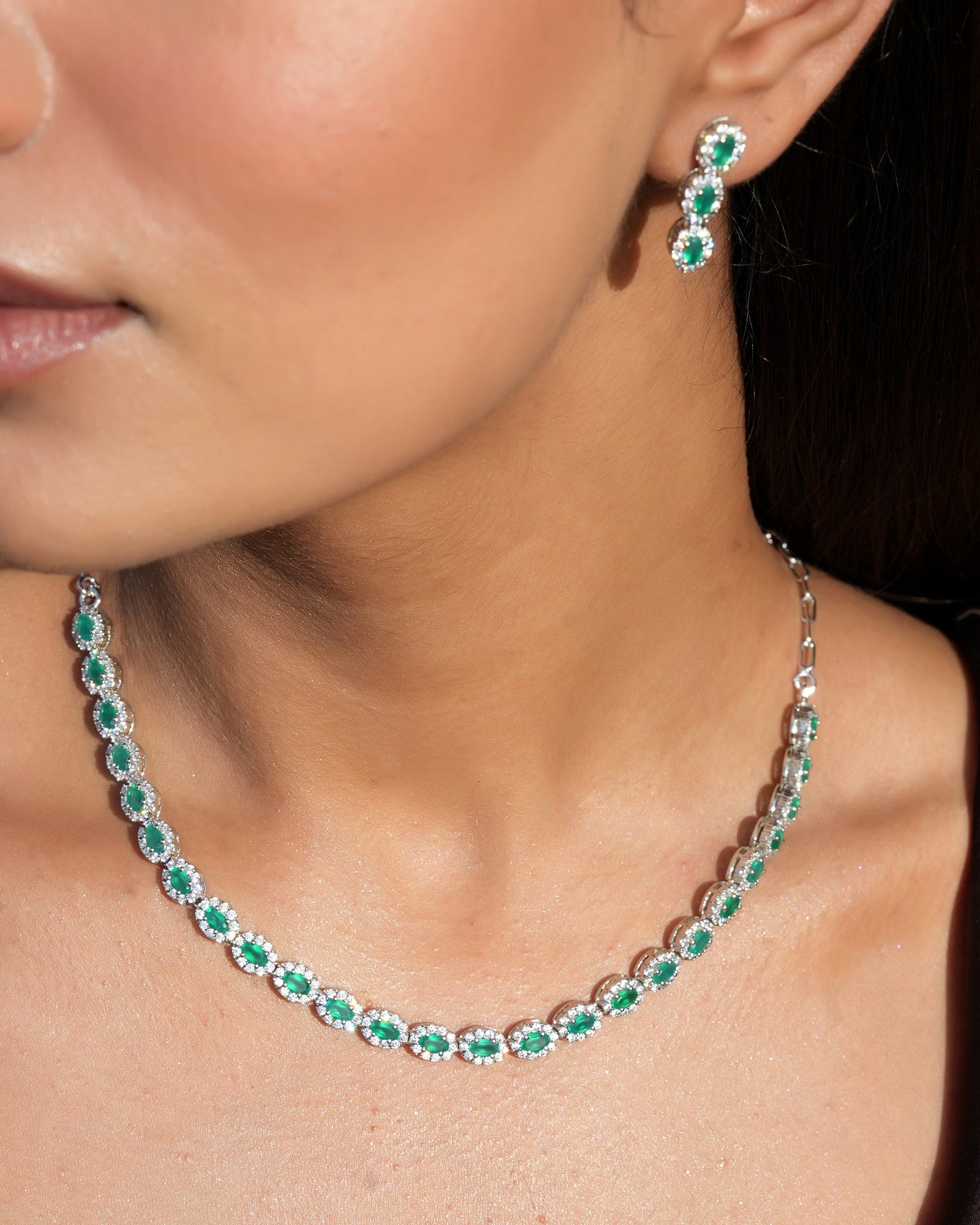 Serenity Green Onyx Sterling Silver Necklace set